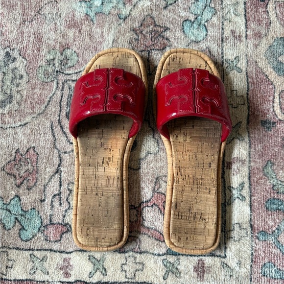 Tory Burch Red Cork Slide Sandals